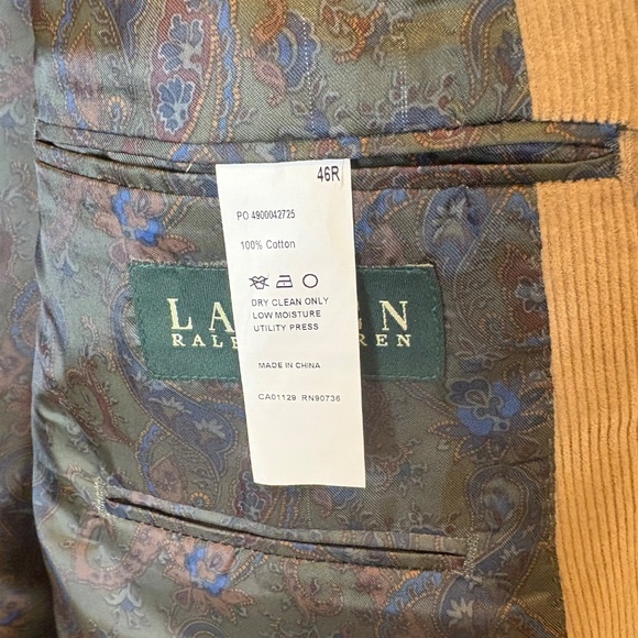 Lauren Ralph Lauren Men’s Corduroy Blazer Jacket Size 46R Single Breast 2 Button - Picture 2 of 6